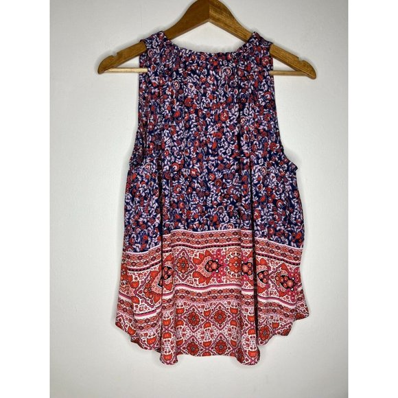 Gap Women's Medium Blue Red Sleeveless Floral Blouse - Picture 10 of 11